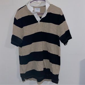 Men’s Old Navy Polo Large Cream & Black Stripes with Classic Collar